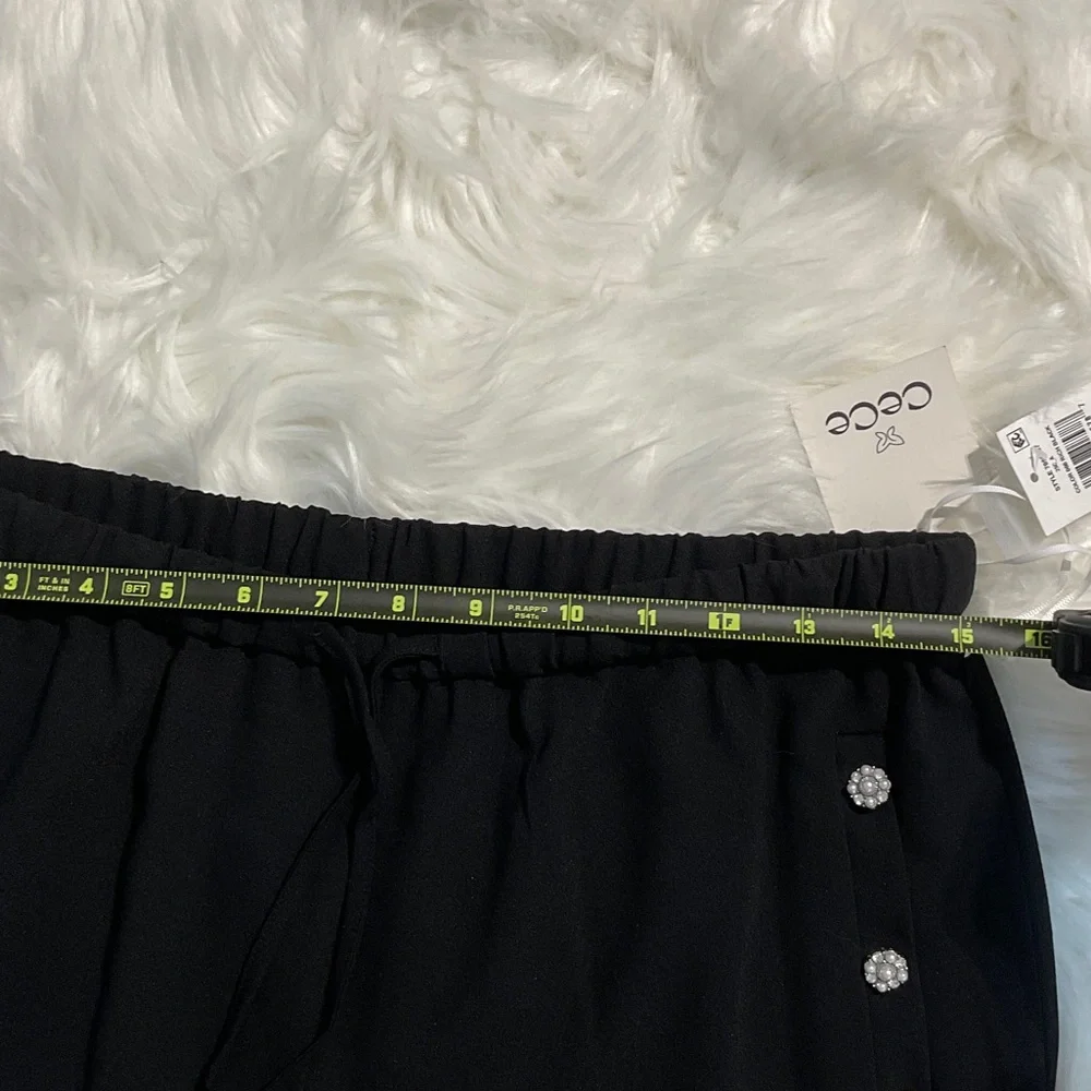 Size M,L,XL CeCe Black Wide Leg Drawstring Pants with Button Detail Faux Pockets
